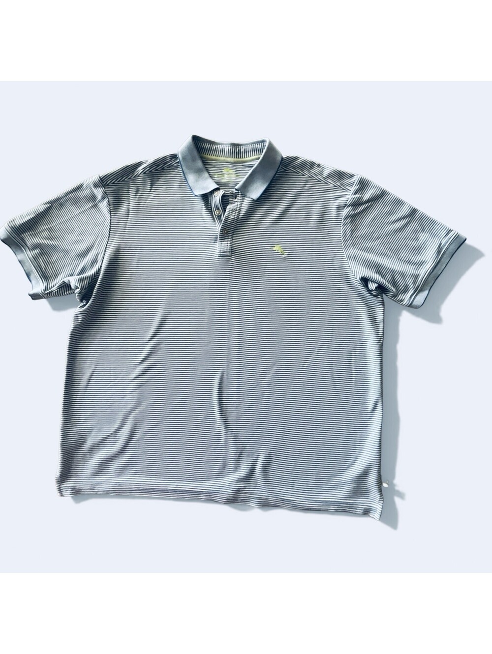Tommy Bahama Men XL Blue Stripe Polo Supima Cotton Golf Shirt Marlin Logo